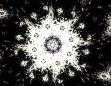 Temel parçacıklar serisi. Nükleer fizik ve grafik tasarımı konularında soyut fraktal formların etkileşimi.