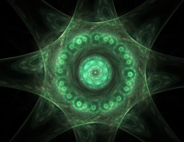 Temel parçacıklar serisi. Nükleer fizik ve grafik tasarımı konularında soyut fraktal formların etkileşimi.