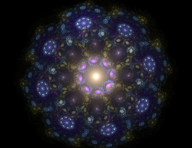 Temel parçacıklar serisi. Nükleer fizik ve grafik tasarımı konularında soyut fraktal formların etkileşimi.