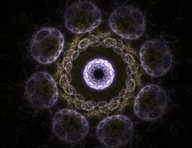 Temel parçacıklar serisi. Nükleer fizik ve grafik tasarımı konularında soyut fraktal formların etkileşimi.