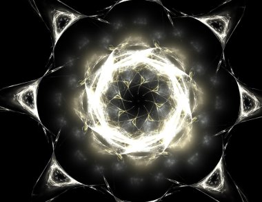 Temel parçacıklar serisi. Nükleer fizik ve grafik tasarımı konularında soyut fraktal formların etkileşimi.