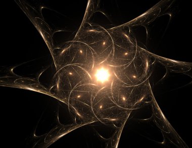 Temel parçacıklar serisi. Nükleer fizik ve grafik tasarımı konularında soyut fraktal formların etkileşimi.