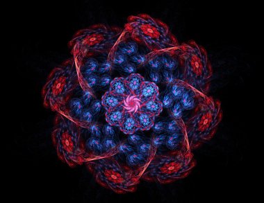 Temel parçacıklar serisi. Nükleer fizik ve grafik tasarımı konularında soyut fraktal formların etkileşimi.