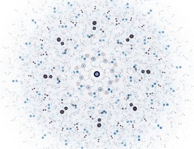Temel parçacıklar serisi. Nükleer fizik ve grafik tasarımı konularında soyut fraktal formların etkileşimi.