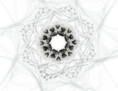 Temel parçacıklar serisi. Nükleer fizik ve grafik tasarımı konularında soyut fraktal formların etkileşimi