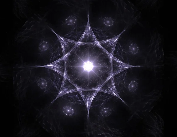 Particules de formes fractales abstraites sur le sujet de la physique nucléaire et de la conception graphique. Géométrie futuriste sacré texture holographique numérique quantique dans la conception surréaliste vague de développement . — Photo