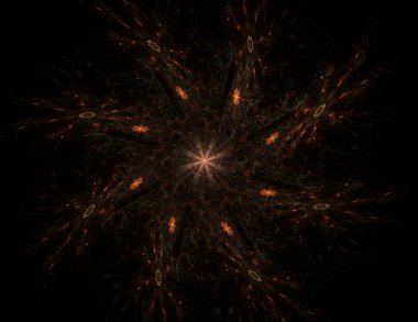 Temel parçacıklar serisi. Nükleer fizik ve grafik tasarımı konularında soyut fraktal formların etkileşimi.