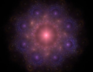 Temel parçacıklar serisi. Nükleer fizik ve grafik tasarımı konularında soyut fraktal formların etkileşimi.