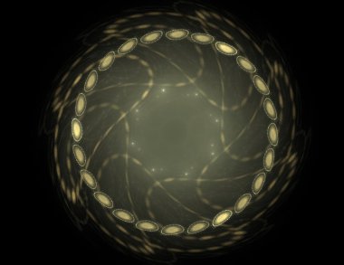 Temel parçacıklar serisi. Nükleer fizik ve grafik tasarımı konularında soyut fraktal formların etkileşimi.