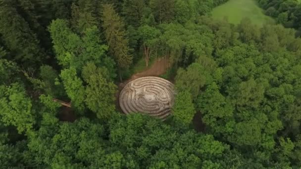 Laberinto de piedra vista aérea en el bosque — Vídeos de Stock