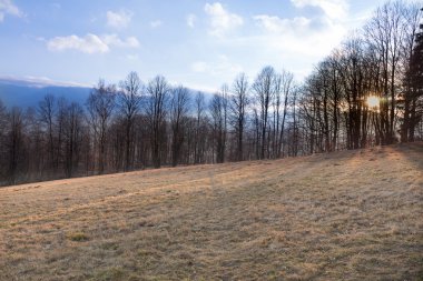 Yaz peyzaj dağlar ve koyu mavi gökyüzü günbatımı ile