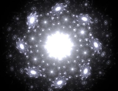 Temel parçacıklar serisi. Nükleer fizik ve grafik tasarımı konularında soyut fraktal formların etkileşimi.