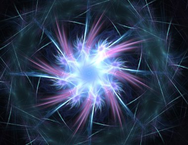 Temel parçacıklar serisi. Nükleer fizik ve grafik tasarımı konularında soyut fraktal formların etkileşimi.