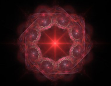 Temel parçacıklar serisi. Nükleer fizik ve grafik tasarımı konularında soyut fraktal formların etkileşimi.