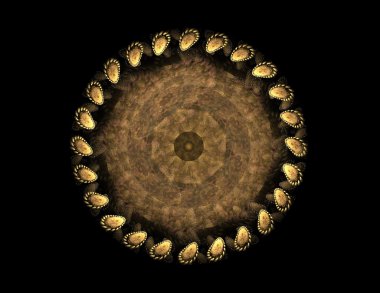 Temel parçacıklar serisi. Nükleer fizik ve grafik tasarımı konularında soyut fraktal formların etkileşimi.