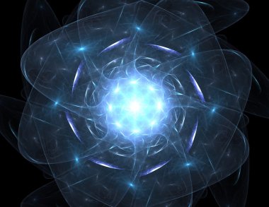 Temel parçacıklar serisi. Nükleer fizik ve grafik tasarımı konularında soyut fraktal formların etkileşimi.