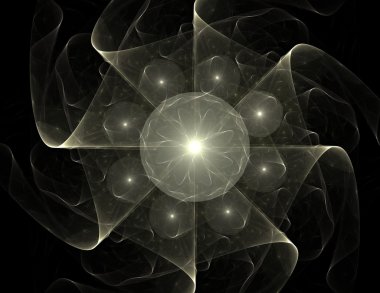 Temel parçacıklar serisi. Nükleer fizik ve grafik tasarımı konularında soyut fraktal formların etkileşimi.