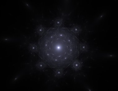 Temel parçacıklar serisi. Nükleer fizik ve grafik tasarımı konularında soyut fraktal formların etkileşimi