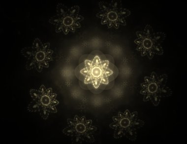 Temel parçacıklar serisi. Nükleer fizik ve grafik tasarımı konularında soyut fraktal formların etkileşimi.