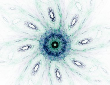 Temel parçacıklar serisi. Nükleer fizik ve grafik tasarımı konularında soyut fraktal formların etkileşimi.