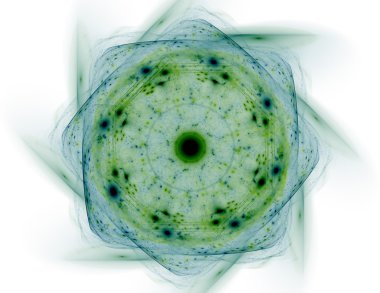 Temel parçacıklar serisi. Nükleer fizik ve grafik tasarımı konularında soyut fraktal formların etkileşimi.