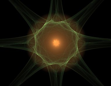 Temel parçacıklar serisi. Nükleer fizik ve grafik tasarımı konularında soyut fraktal formların etkileşimi.