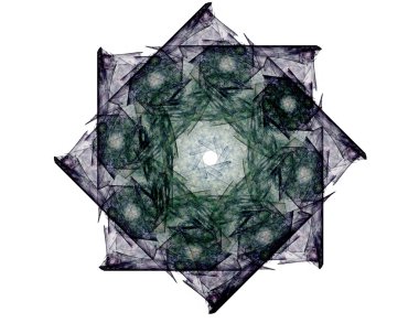 Temel parçacıklar serisi. Nükleer fizik ve grafik tasarımı konularında soyut fraktal formların etkileşimi.