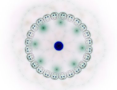 Temel parçacıklar serisi. Nükleer fizik ve grafik tasarımı konularında soyut fraktal formların etkileşimi.