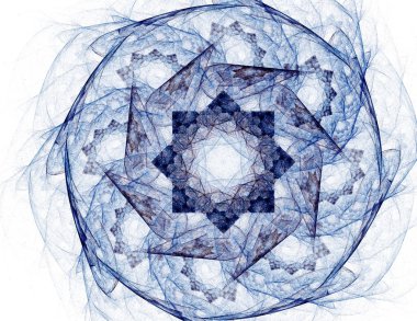 Temel parçacıklar serisi. Nükleer fizik ve grafik tasarımı konularında soyut fraktal formların etkileşimi.