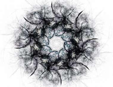 Temel parçacıklar serisi. Nükleer fizik ve grafik tasarımı konularında soyut fraktal formların etkileşimi.