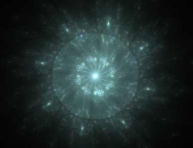 Temel parçacıklar serisi. Nükleer fizik ve grafik tasarımı konularında soyut fraktal formların etkileşimi.