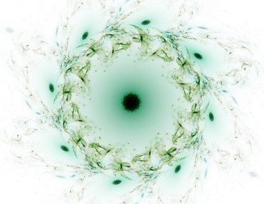 Temel parçacıklar serisi. Nükleer fizik ve grafik tasarımı konularında soyut fraktal formların etkileşimi.