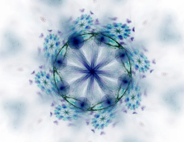 Deeltjes van abstracte fractale vormen op het onderwerp van de nucleaire fysica wetenschap en grafisch ontwerp. Meetkunde Heilige futuristische quantum digitale hologram textuur in ontwikkeling Golf surrealistisch ontwerp. — Stockfoto