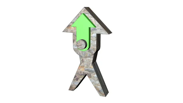 3D illustration stone arrow. 3D rendering with green middle on white background. — Stock Photo, Image
