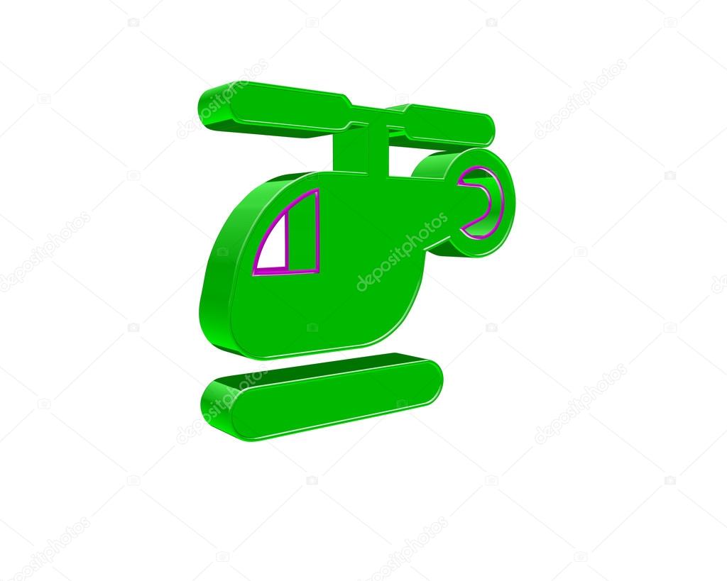 3D illustration green helicopter isolated on white background. 3D rendering.