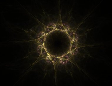 Temel parçacıklar serisi. Nükleer fizik ve grafik tasarımı konularında soyut fraktal formların etkileşimi.