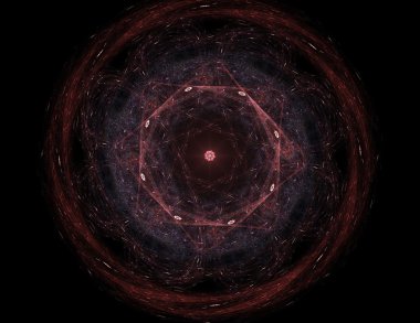 Temel parçacıklar serisi. Nükleer fizik ve grafik tasarımı konularında soyut fraktal formların etkileşimi.