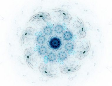 Temel parçacıklar serisi. Nükleer fizik ve grafik tasarımı konularında soyut fraktal formların etkileşimi.