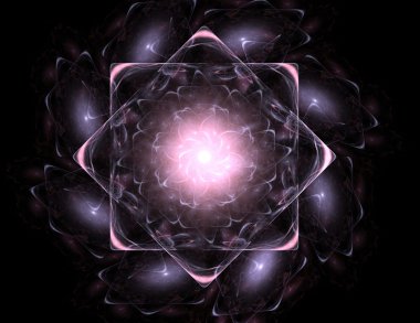 Temel parçacıklar serisi. Nükleer fizik ve grafik tasarımı konularında soyut fraktal formların etkileşimi.