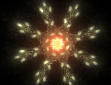 Temel parçacıklar serisi. Nükleer fizik ve grafik tasarımı konularında soyut fraktal formların etkileşimi.