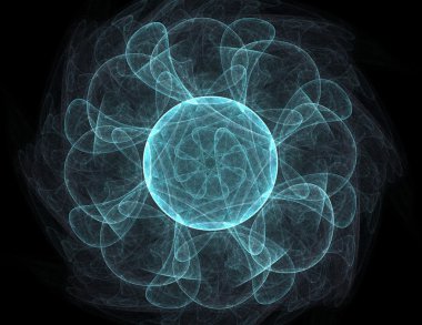 Temel parçacıklar serisi. Nükleer fizik ve grafik tasarımı konularında soyut fraktal formların etkileşimi.