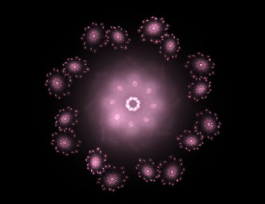 Temel parçacıklar serisi. Nükleer fizik ve grafik tasarımı konularında soyut fraktal formların etkileşimi.