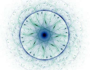 Temel parçacıklar serisi. Nükleer fizik ve grafik tasarımı konularında soyut fraktal formların etkileşimi.