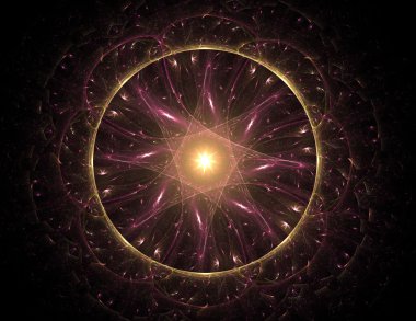 Temel parçacıklar serisi. Nükleer fizik ve grafik tasarımı konularında soyut fraktal formların etkileşimi.