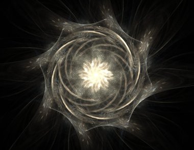 Temel parçacıklar serisi. Nükleer fizik ve grafik tasarımı konularında soyut fraktal formların etkileşimi.