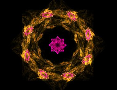 Temel parçacıklar serisi. Nükleer fizik ve grafik tasarımı konularında soyut fraktal formların etkileşimi.