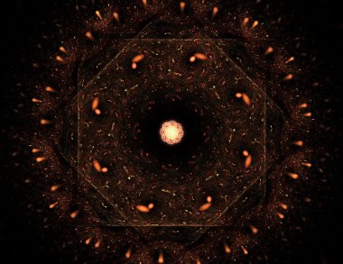 Temel parçacıklar serisi. Nükleer fizik ve grafik tasarımı konularında soyut fraktal formların etkileşimi.