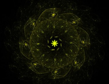 Temel parçacıklar serisi. Nükleer fizik ve grafik tasarımı konularında soyut fraktal formların etkileşimi.
