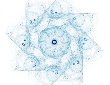 Temel parçacıklar serisi. Nükleer fizik ve grafik tasarımı konularında soyut fraktal formların etkileşimi.
