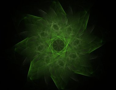 Temel parçacıklar serisi. Nükleer fizik ve grafik tasarımı konularında soyut fraktal formların etkileşimi.